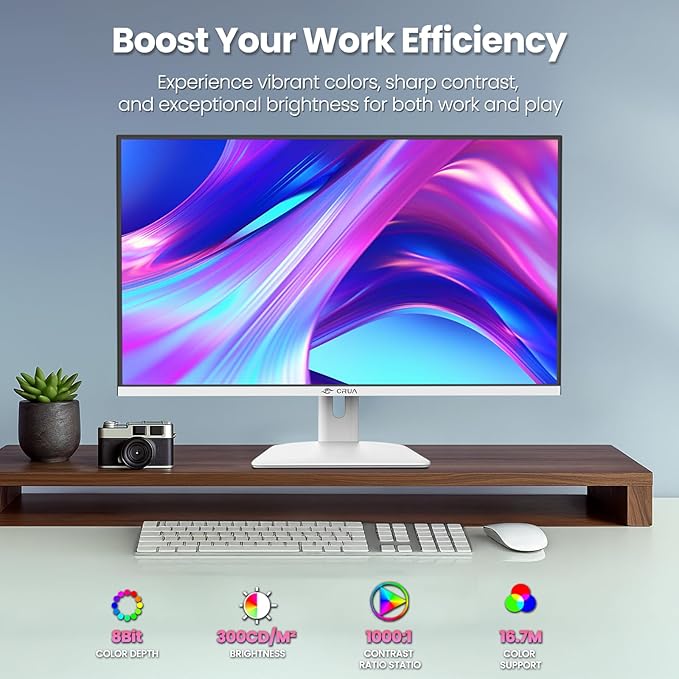 CRUA 32Inch White Monitor QHD (2560X1440P) 75Hz Computer Monitor IPS Screen 120% sRGB Support AMD FreeSync Blue Light Filter HDMI &amp DP Built-in Speakers Wall Mount Installation (75mm*75mm