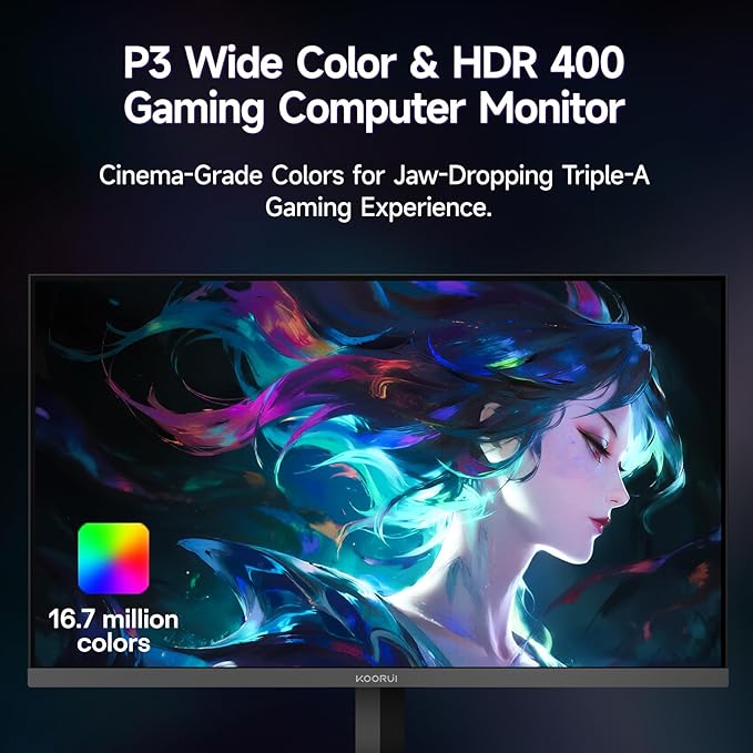 KOORUI 24 inch 240hz Gaming Monitor 2K Fast IPS 1080p Monitor with HDMI 2.0 &amp Display Port 1.4 Support Vesa Mount for PC Gaming