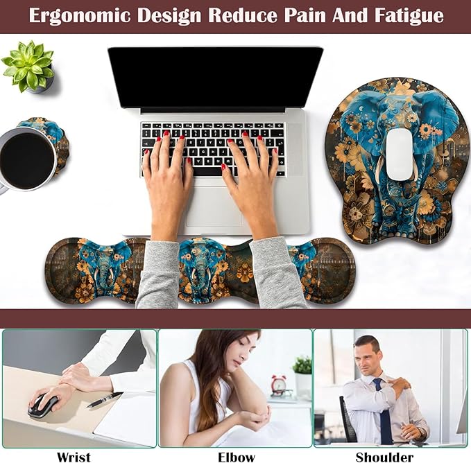 Keyboard Wrist Rest and Mouse Pad Wrist Support with Lace-Shaped Coaster Set Ergonomic Gel Memory Foam and Anti-Slip Base Easy Typing and Pain Relief - Blue Spotted Weevil