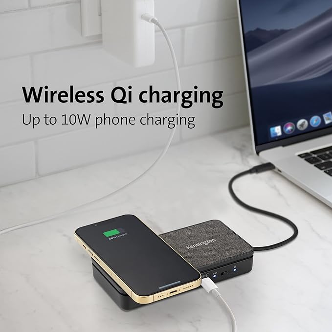 Kensington USB-C Hub with Qi Charging Dual HDMI 4K@60Hz 100W PD Pass Through Charging 1Gbps Ethernet Port Compatible with MacBook iPad HP Lenovo Laptops (K32800WW) Black