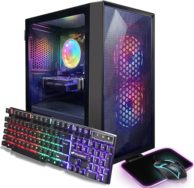 STGAubron Gaming PC Bundle with 24Inch FHD LED Monitor-Radeon RX 550 4G Intel Core I5 up to 3.7G 16G RAM 512G SSD RGB Fan x 2 Windows 11 Home