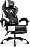 N-GEN GAMING Video Gaming Chair Big and Tall Office Computer Desk Chairs with Ergonomic Lumbar Support High Back Recliner and Footrest for Adults (White)
