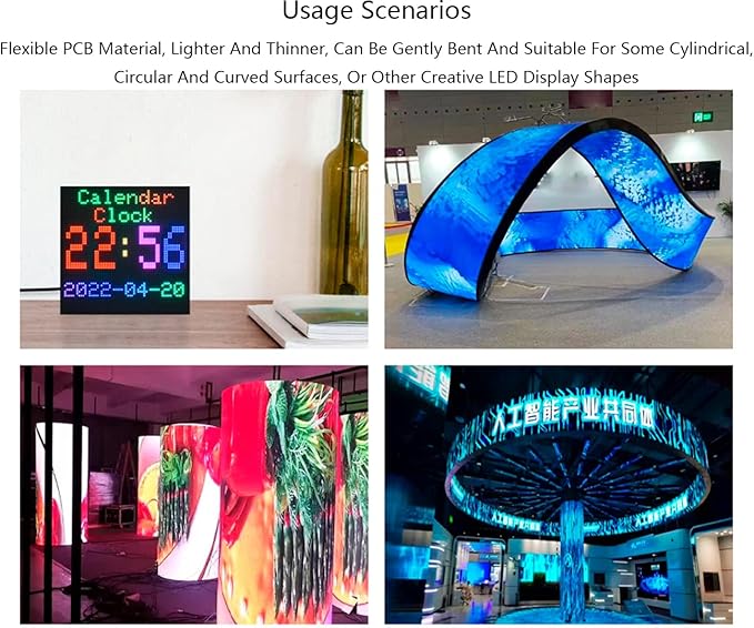 Flexible RGB Full Color LED Matrix Panel 64x64 Pixels 4096 Individual RGB LEDs3mm PitchAdjustable Brightness and Bendable PCB Compatible with Raspberry Pi/Raspberry Pi Pico / ESP32 / Ardu