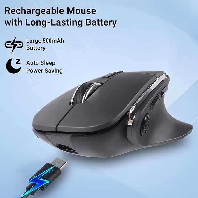 Ergonomic MouseBluetooth Vertical Wireless MouseLED Rechargeable Optical Computer Mice Portable(BT5.2 or USB 2.4GHz) Dual Mode1000/1600/2400 DPI8 Buttons for LaptopDesktopPCMacbook (grey)