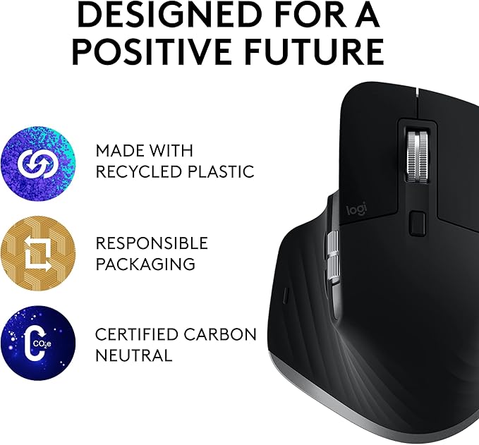 Logitech MX Master 3S for Mac Wireless Bluetooth Mouse Ultra-Fast Scrolling Ergo 8K DPI Quiet Clicks Track on Glass USB-C Apple iPad - Space Grey (Renewed)