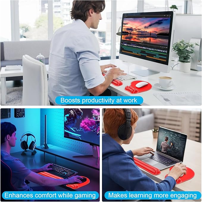 Gel Mouse pad &amp Keyboard Wrist Rest Set Ergonomic Keyboard and Mousepad with Wrist Support Keyboards Wrist Rest Computer Keyboards Pad Cooling Gel Red