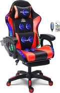 TBQATNTS Ergonomic Gaming Chair with Massage and Speaker Gaming Chair with Footrest Headrest and Lumbar Support Racing Chair with RGB Lights Gaming Chair for KidsGaming Chair for Adults.Red