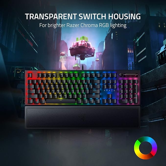 Razer BlackWidow V3 Mechanical Gaming Keyboard: Green Mechanical Switches - Tactile &amp Clicky - Chroma RGB Lighting - Compact Form Factor - Programmable Macro Functionality - USB Passthrough (Renew