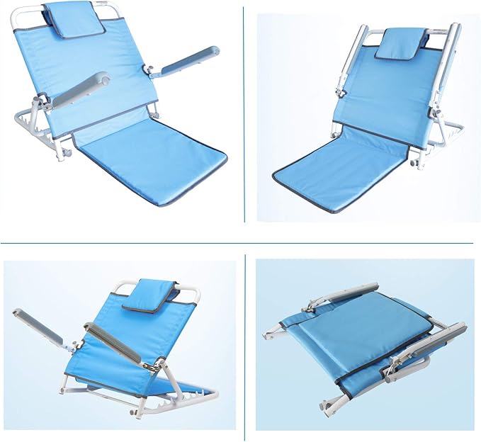 Adjustable Padded Folding Lightweight Bed Backrest Disability Adjustable Angle Breathable Fabric Sit-Up Back Rest for Orthopedic for Elderly Patient(Color: Blue) for Bed