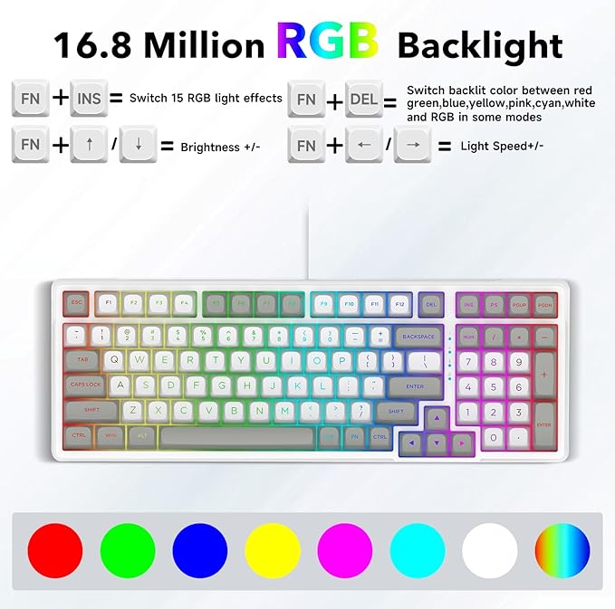 HUO JI Z-99 Wired Mechanical Keyboard Creamy Sound Hot Swappable Pre-lubed Linear Switches Gasket Structure with Sound Dampening Foam RGB Backlit 99 Keys Custom Gaming Keyboard for PC/MacGray