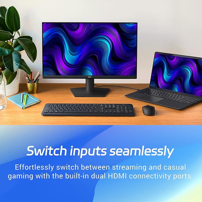 Dell 24 inch Monitor FHD (1920 x 1080) IPS Display 144Hz Refresh Rate AMD FreeSync 1ms MPRT Anti-Glare Screen for Home Office &amp Gaming 2 X HDMI 1.4 Ultra-Thin Bezel VESA Tilt Adjustable
