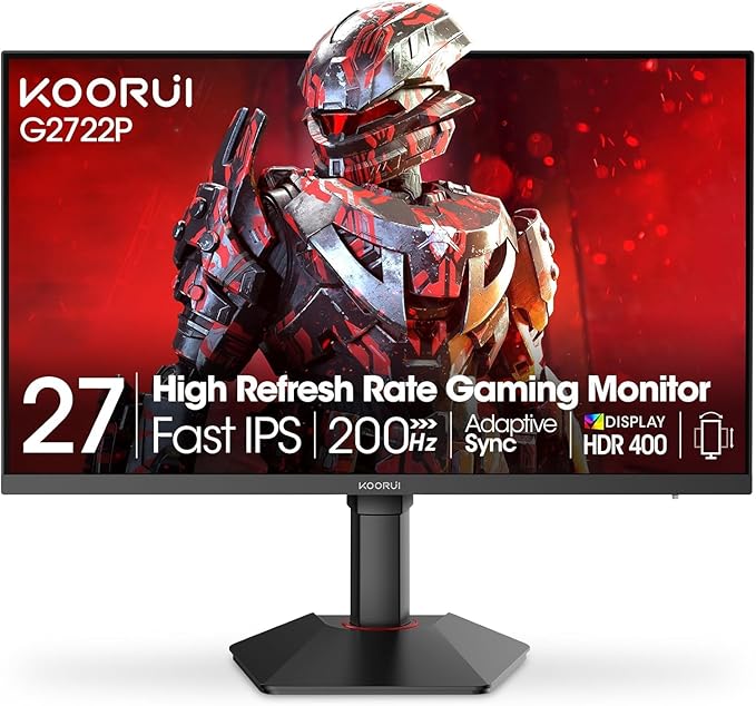 KOORUI 27 Inch 1440p Gaming Monitor 200Hz 1ms Fast IPS Screen HDR400 95% DCI-P3 Color Gamut Height/Pivot/Tilt Adjustability Adaptive Sync Technology HDMI &amp DP Ports 2K Monitor Black G272