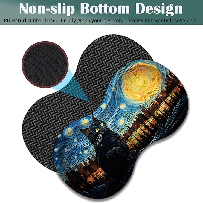 Large Game Mouse Pad + Wrist Support Pad + Coffee Coaster Desk Pad with Sewn Edges Anti-Slip Set pad Suitable for Office Work and Home - Art Moon Starry Night