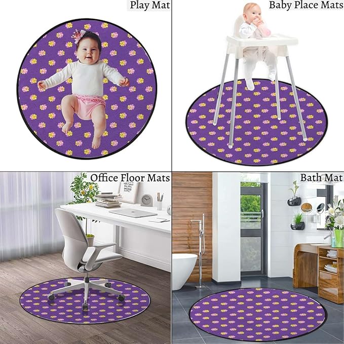 Victorian Gaming Chair Mat for Hardwood Floor Anti-Slip Floor Protector Game Controller Rubber Gaming Computer Chair Mat Classic Floral Spring Nature ThemePurple Diameter 35.5 in