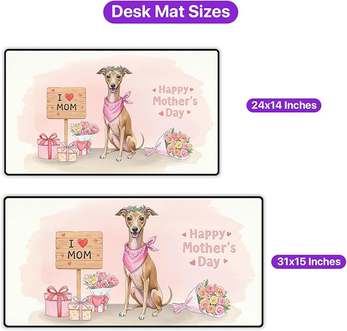 Happy Mother's Day Italian Greyhound Love Dog Mom Heart Flower Desk Mat Full Keyboard Mouse Pad Greyhound Dog Lover Large Mousepad 12004