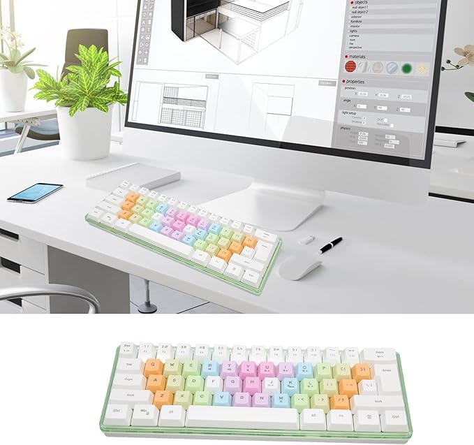 61 Keys Mechanical Gaming Keyboard RGB Backlit Compact 60 Percent Wired Keyboard with Colorful Keycaps for PC Office AmpGaming Portable Mini Keyboard with Optical Switches (White)