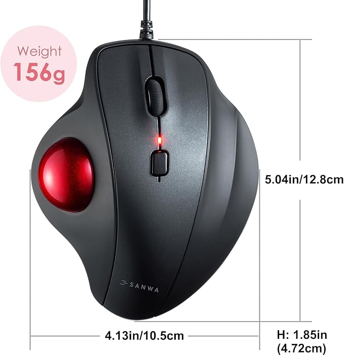 SANWA Wired Ergonomic Trackball Mouse Optical Vertical Rollerball Mice Silent Buttons 34mm Trackball 600/800/1200/1600 DPI Compatible with MacBook Laptop Computer Windows macOS Red