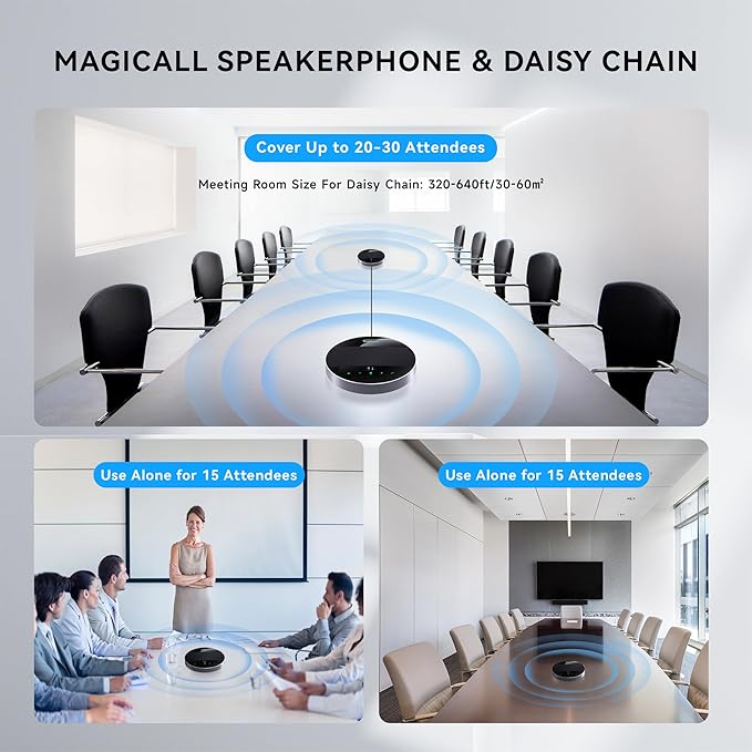 Tenveo Conference Room Video Camera System Bundle 11X Optical Zoom FHD 1080P 60FPS USB3.0/HDMI PTZ Camera and MagiCall-EX Daisy Chain Bluetooth Wireless Conference Speakerphone for Conference Church