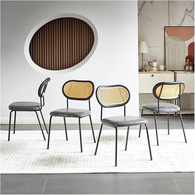 Adjustable Office Computer Chair with Armrest 1pcs Light Grey Modern Simple Style Leather Soft Padded Dining Chair Furniture