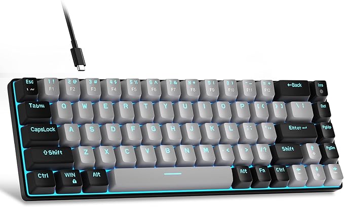 MageGee Portable 60% Mechanical Gaming Keyboard MK-Box LED Backlit Compact 68 Keys Mini Wired Office Keyboard with Blue Switch for Windows Laptop PC Mac - Grey/Black