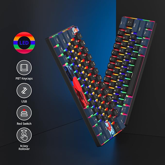 60 Percent Gaming Keyboard Mechanical with Linear Red Switch 60% Wired Ultra-Compact Mini Keyboard Rainbow with PBT Keycaps for Ps4/Ps5/Xbox(61 Blue)