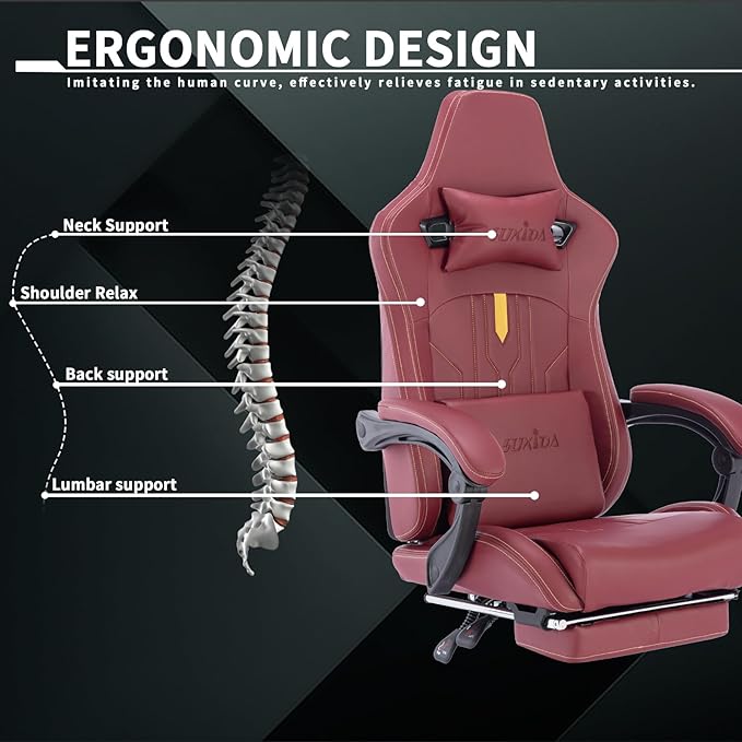 Gaming Chair with Footrest Ergonomic Computer Chair Massage Lumbar Cushion Racing Video Game Chair Adjustable Rocker Recliner Executive Office Desk Chair Pu Leather for Adults