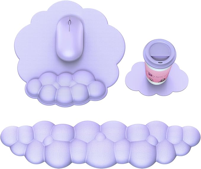 Cloud Mouse Pad with Wrist Rest Cloud Keyboard Wrist Rest Mouse Pad Wrist Support Ergonomic Keyboard Mouse Wrist Support (Purple)