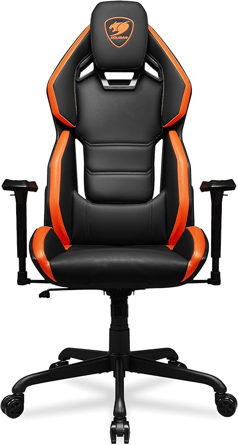 Cougar Hotrod Ergonomic and Comfortable Gaming Chair with Head and Lumbar Support Steel Frame and Base Reclining Backrest Tilt Mechanism Premium Hyper-Dura Leatherette 3D Armrest BK/Orange