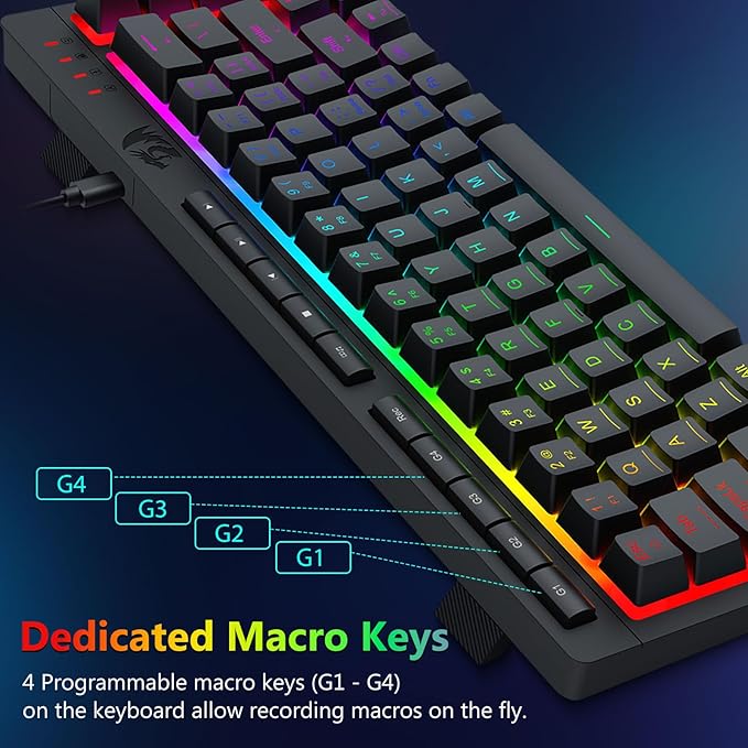 Redragon Wired Gaming Keyboard and Mouse Combo RGB Backlit 60% Mini Macro Membrane Keyboard with Anti-Ghosting &amp Multimedia Keys + 8000 DPI Programmable Optical Mice for PC Laptop