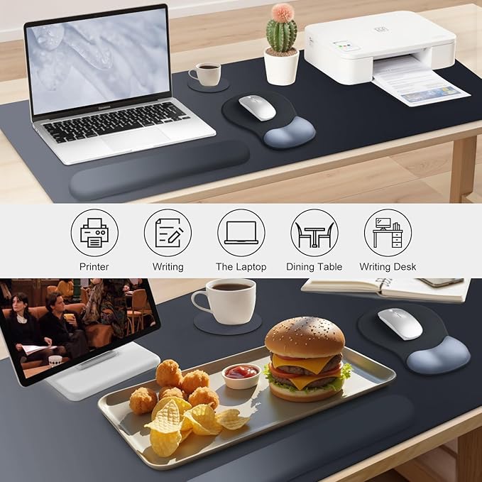 4-in-1 Large Gaming Mouse Pad Keyboard Wrist Rest Pad &amp Wrist Support Mousepad Set Extended Desk Pad Waterproof Desk Mat Protector for Home Office Decor Study Game 35.4×15.7 Inches Big I Black