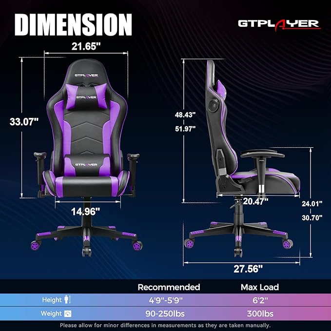 Gaming Chair with Bluetooth Speakers Music Video Game Chair Audio Ergonomic Design Heavy Duty Office Computer Desk Chair GT890M Purple