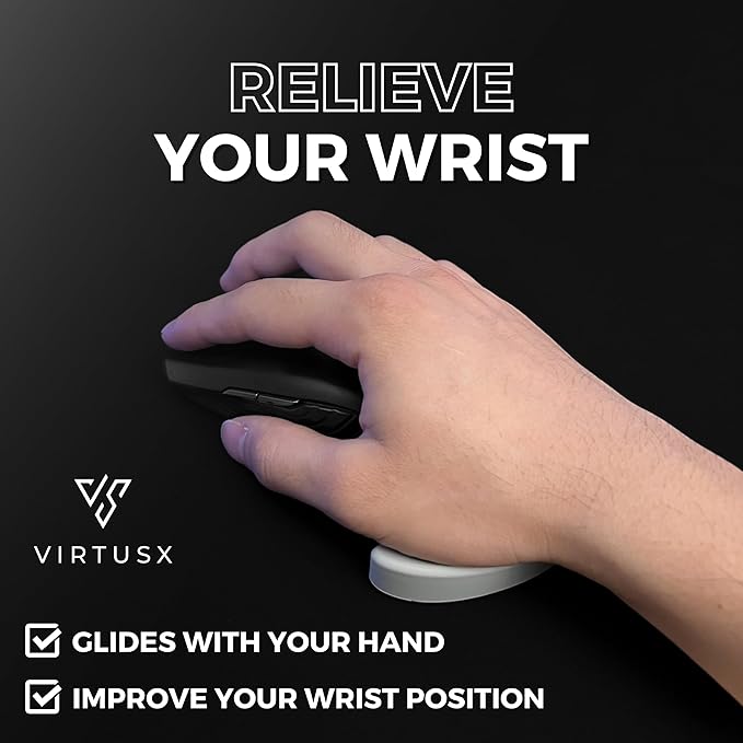 Virtusx Ergonomic Mouse Wrist Rest Gliding Palm Wrist Support Sliding Wrist Pad That Moves with Your Mouse Designed for Carpal Tunnel Syndrome and Pain Relief (White)