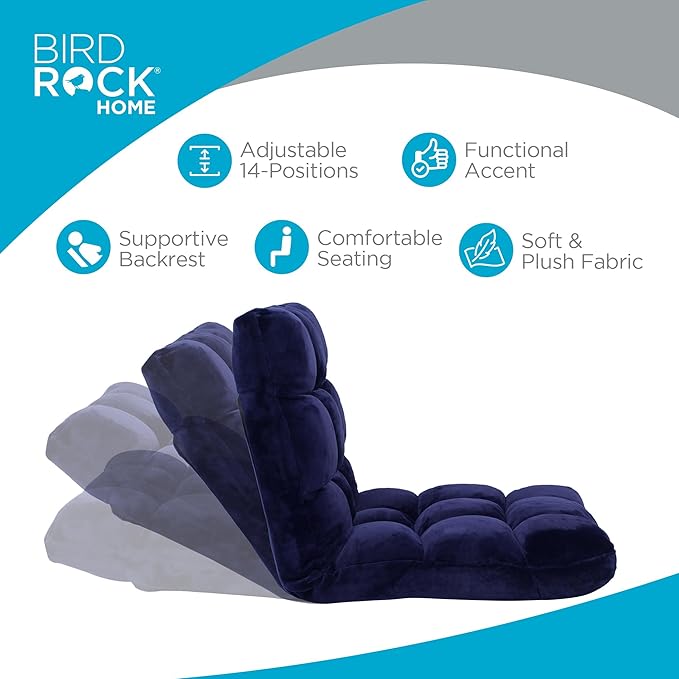 BIRDROCK HOME Adjustable Memory Foam Floor Chair - Ideal for Gaming Reading Meditation - Comfortable and Versatile - Suitable for Kids and Teenagers - Comfy Foldable Floor Seat - Blue