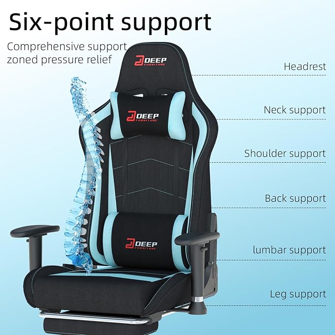 Fabric Gaming Chair Skin-Friendly and Breathable Manufactured by A Reputable Manufacturer Safe and Stable Specially Designed for Gaming.with Footrest Mg(1005-LightBlue)