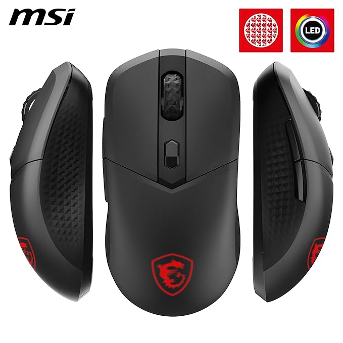 MSI Versa 300 Wireless Gaming Mouse - 8000 DPI Optical Sensor 1000 Hz Polling Rate Symmetrical 30M+ Click Kailh Micro Switches 6 Buttons 50-Hour Battery 1ms Latency RGB 60g - Wired/Wireless