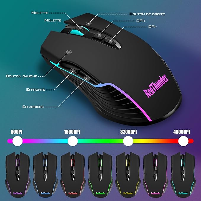 RedThunder K10 Wireless Gaming Keyboard and Mouse Combo RGB Backlight Rechargeable 3800mAh Battery 26-Key Anti-ghosting Keyboard + 7D 3200DPI Mice for PC Gamer