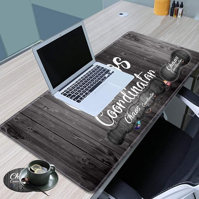Gaming Mouse Pad Set Large Gaming Mouse Pad+Keyboard Wrist Rest+Mouse Wrist Rest+Coaster Easy Typing Pain Relief 31.5 × 11.8 inch Desk Mat for Home Office Quote Chaos Coordinator