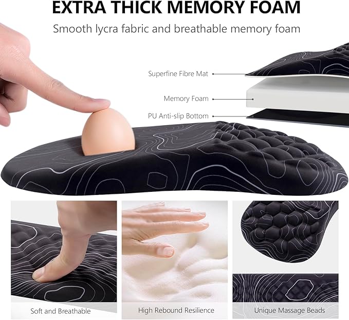 Mouse Pad Wrist Support Laokiiy 2 in1 Keyboard Wrist Rest+ Ergonomic Mouse Pad Non-Slip Wrist Rest for Computer Keyboard Made Easy Typing &amp Relieve Wrist Pain(Black White)