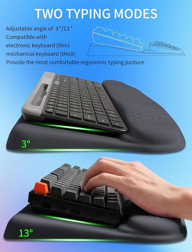Ergonomic Wave Wrist Rest with Keyboard Stand Cushioned Palm Rest Comfortable Integrated Memory Foam for Natural Typing and Relieve Wrist Pain Starry Sky Grey