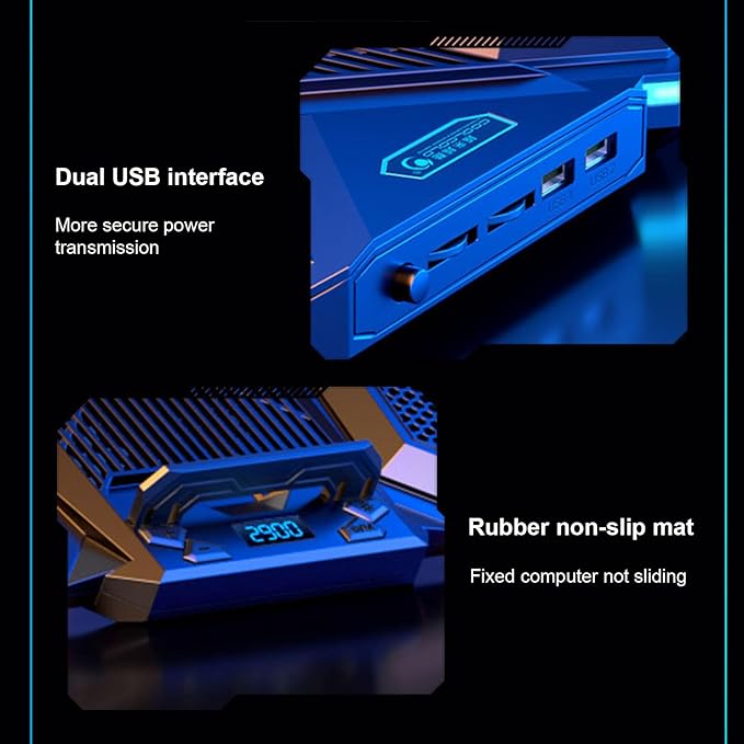 Quiet Cooling Pad Laptop Cooling Pad with 6 Cooling Fans 2 USB Port for 12.1-17.3in Laptop Gaming Notebook Cooling Stand