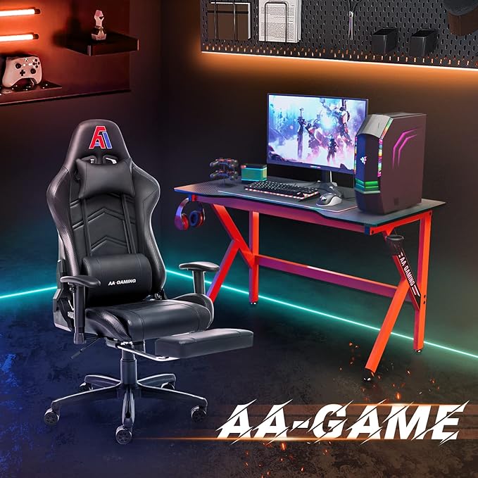 AA Products Gaming Chair Ergonomic High Back Computer Racing Chair Adjustable Office Chair with Footrest Lumbar Support Swivel Chair - Black