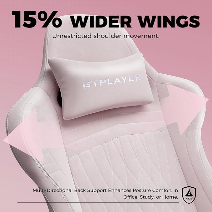 GTPLAYER ACE-PRO Music Gaming Chairs – Built-in Speakers App Support &amp Bluetooth Control Computer Game Chairs with Footrest for Adults Ergonomic Reclining Silla Linkage Armrest Pink 【Velvet】