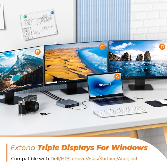 USB C Docking Station 3 Monitors Driver-Based 13-in-1 Dual 4K Laptop Dock with 2 HDMI VGA 4 USB 3.0 65W Power Adapter Ethernet for M5/M4/M3/M2/M1 MacBook Pro/Air Mac mini Dell Lenovo HP