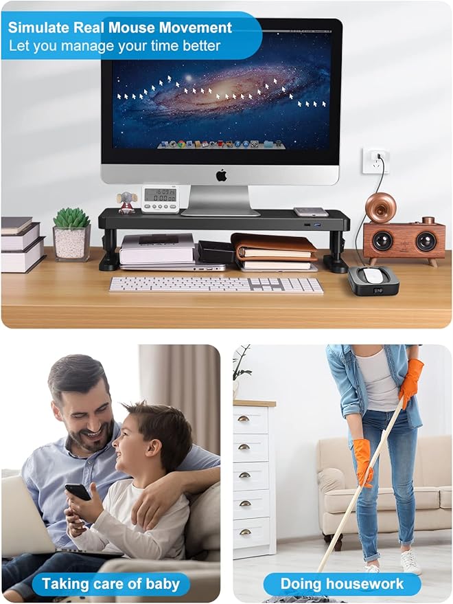 Mechanical Mouse JigglerUndetectable Mouse Mover Jiggler Device with Interval Timer AdiustableLED Display and Random MovementGift for Man Keeping PC/Laptop Active to lmprove Work Efficiency