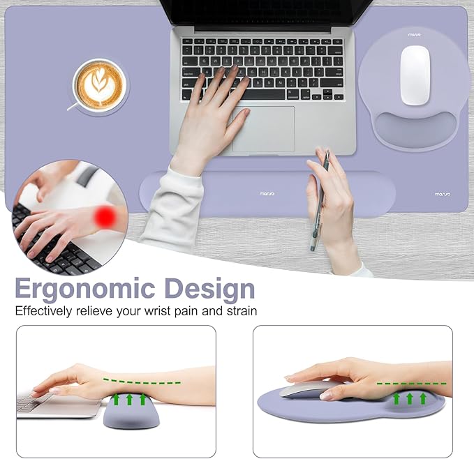 MOSISO Wrist Rest for Keyboard Mouse Pad Set Large Gaming Deskpad&ampCircle Curved Mousepad&ampKeyboard Wrist Rest&ampCoaster Ergonomic Non-Slip Mousepad&ampEasy Typing Pad with Silicone Lining