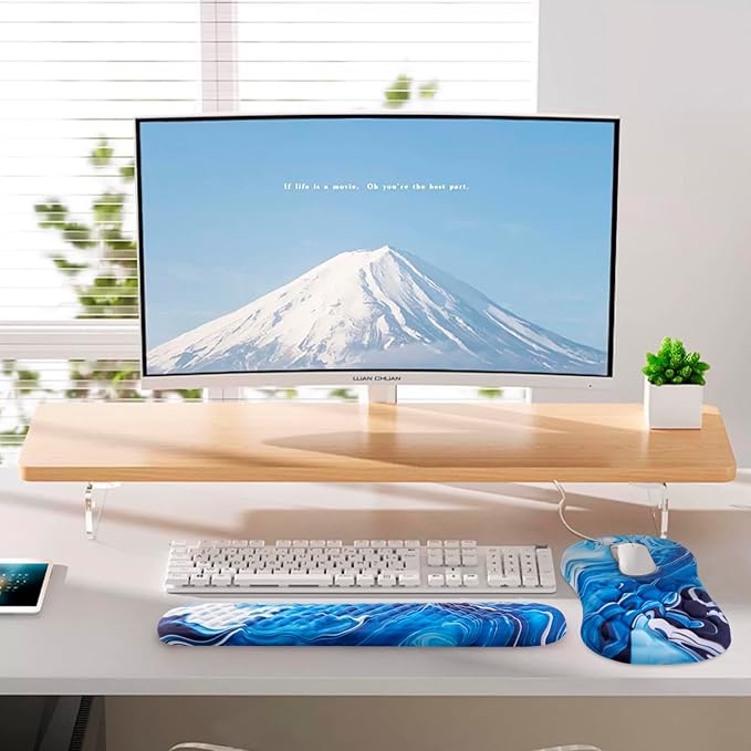 Mouse Pad Wrist Support Laokiiy 2 in1 Keyboard Wrist Rest+ Ergonomic Mouse Pad Non-Slip Wrist Rest for Computer Keyboard Made Easy Typing &amp Relieve Wrist Pain Ocean Blue