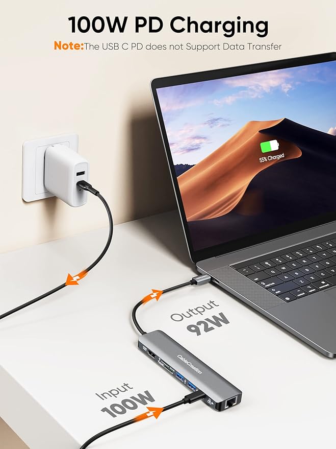 USB C Hub 4K 60Hz CableCreation 7-in-1 USB-C Hub Multiport Adapter with 1Gbps Ethernet HDMI 2 USB 3.0 Ports 100W PD and SD/TF Cards Reader Compatible with Steam Deck MacBook Pro/Air iPad Pro