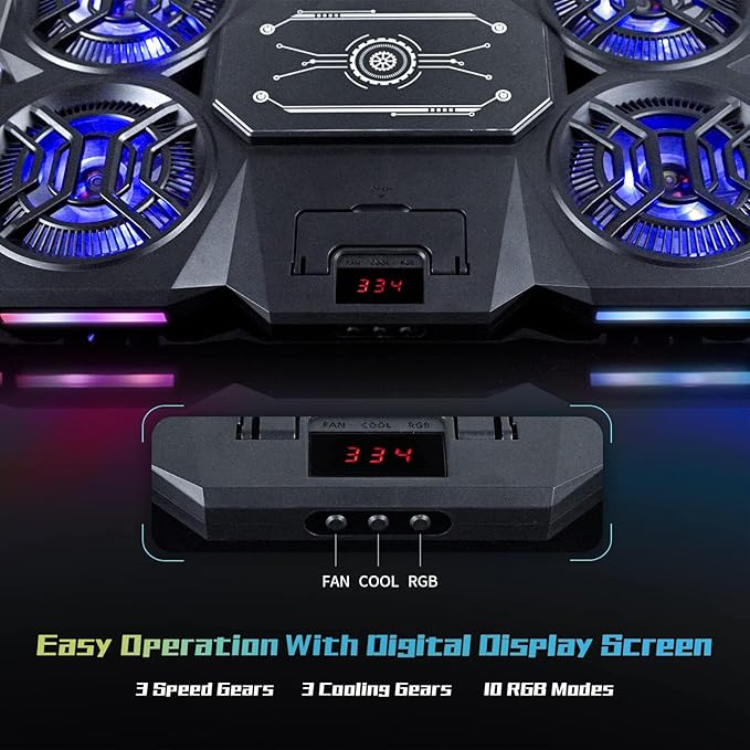 Laptop Cooling Pad with Thermoelectric Cooler and 4 Fans Powerful Laptop Cooler Independent Control Multi-Gear Adjustment RGB 14-21 Inch Laptop Stand (Laptop Cooling Pad)