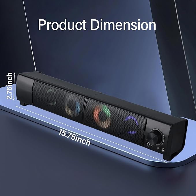 2-in-1 Wired Computer Speakers Designed for Desktop Devices USB Plug-and-Play RGB Lighting Wired Desktop Speakers