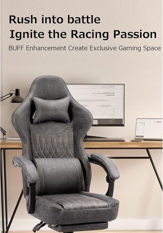 Gaming Chair Swivel Seat Headrest and Lumbar Pillow Adjustable Backrest Office Chair Ergonomic Lumbar Support Mute Pulley(BrownWithout)